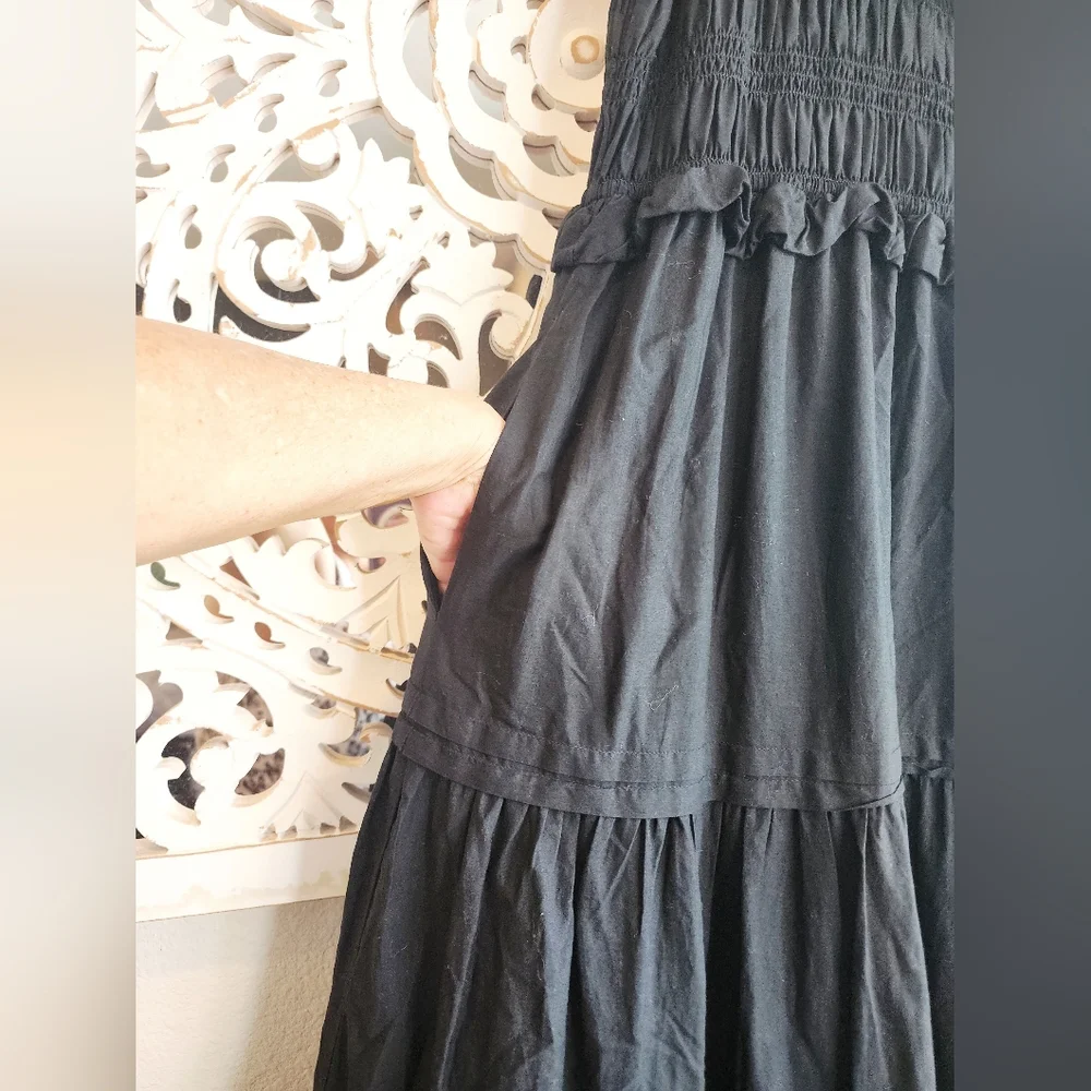 Madewell Madilynn Ruffle Neck Lucie Black Midi Dress Size 0 - Picture 9 of 14